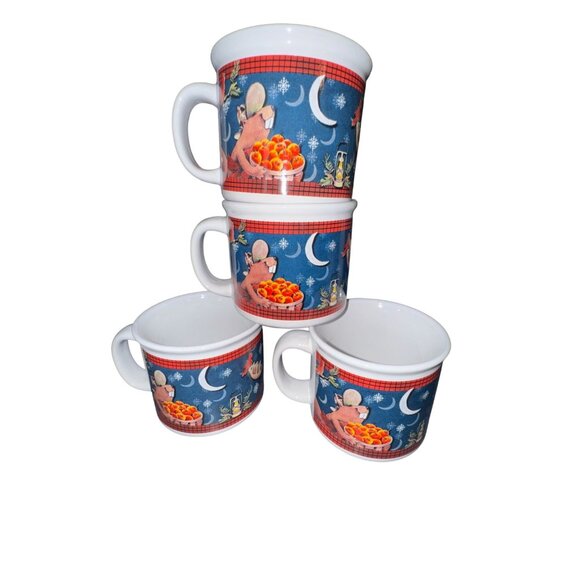Set Of 4 Holiday Moose & Beaver Ceramic Mugs With Winter Design - 9.5 Oz Each Id - Picture 1 of 9